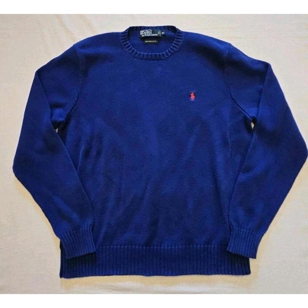 Vintage Polo Ralph Lauren Knit Cotton Blue Long Sleeve Jumper Sweater Size XL